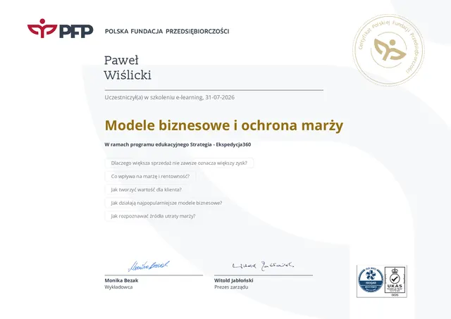 Certyfikat: Modele biznesowe i ochrona marży